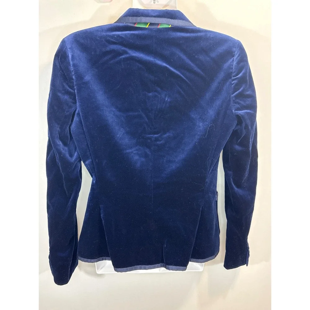 RARE RUGBY Ralph Lauren Navy Velour Blazer Jacket Womens Size 6 Preppy Old Money - Picture 6 of 8